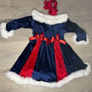NEW Navy Blue and Red Velvet Holiday Dress with Bow, 9-12 months